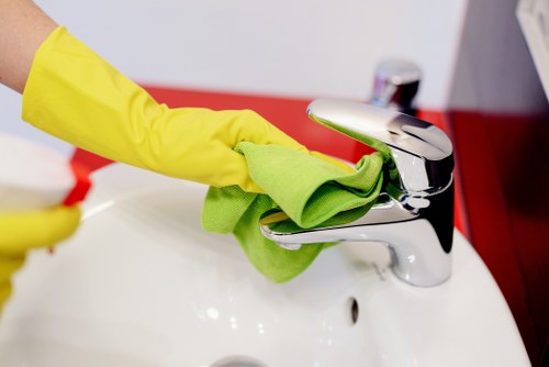 Detail-focused bathroom deep cleaning around fixtures and tiles