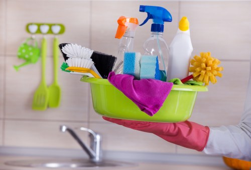 Professional commercial cleaning in an office lobby