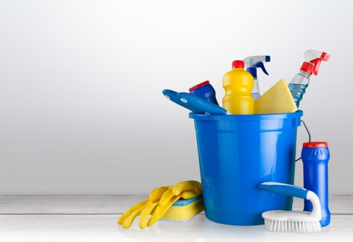 Eco-friendly commercial cleaning supplies in use