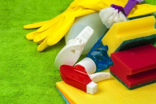 Turnover cleaning supplies organized for Airbnb service